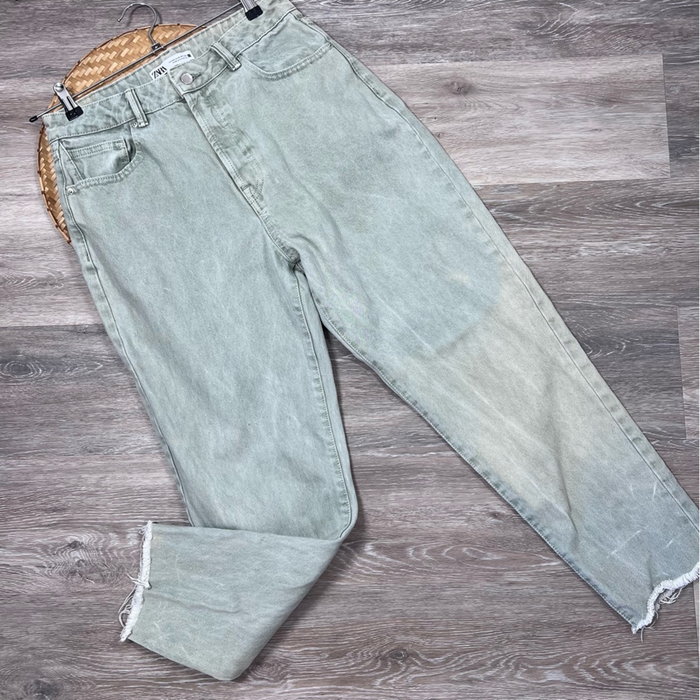 Zara green washed mom jeans high waisted